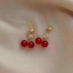 New Temperament Red Cherry Drop Earrings Suitable for Women Personality <b>Sweet</b> Girls Cute Party Earrings Charm Jewelry Gifts - Product Image 3