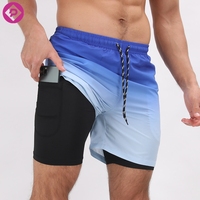 Shorts de bain imprimés personnalisés pour hommes, grande taille, mode, séchage rapide, avec cordon de serrage, shorts de sport ajustés, fitness, course à pied, 2 en 1