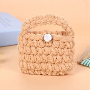 Pochette de rangement ouverte en tricot de couleur unie, faite à la main, en peluche motif dessin animé, porte-monnaie, étui de protection pour écouteurs, sac à main DIY fini - Product Image 3