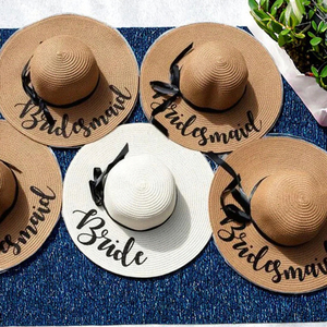 뜨거운 판매 리본 자수 비치 보터 스타일 신부와 처녀 파티 장식 선물 조정 가능한 밀짚 태양 모자 - Product Image 3