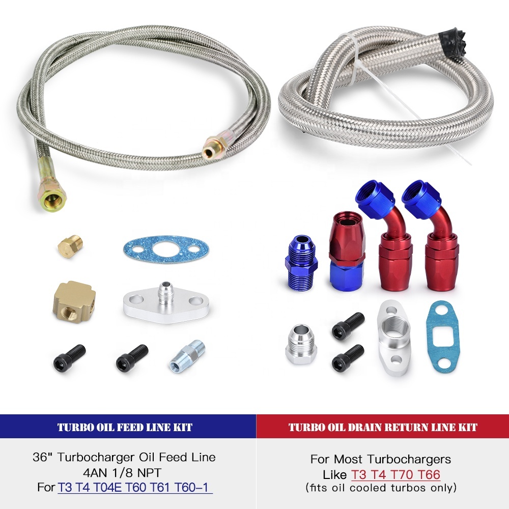For T3 T4 GT30 GT45 Complete Kit Turbo Charger Oil Drain