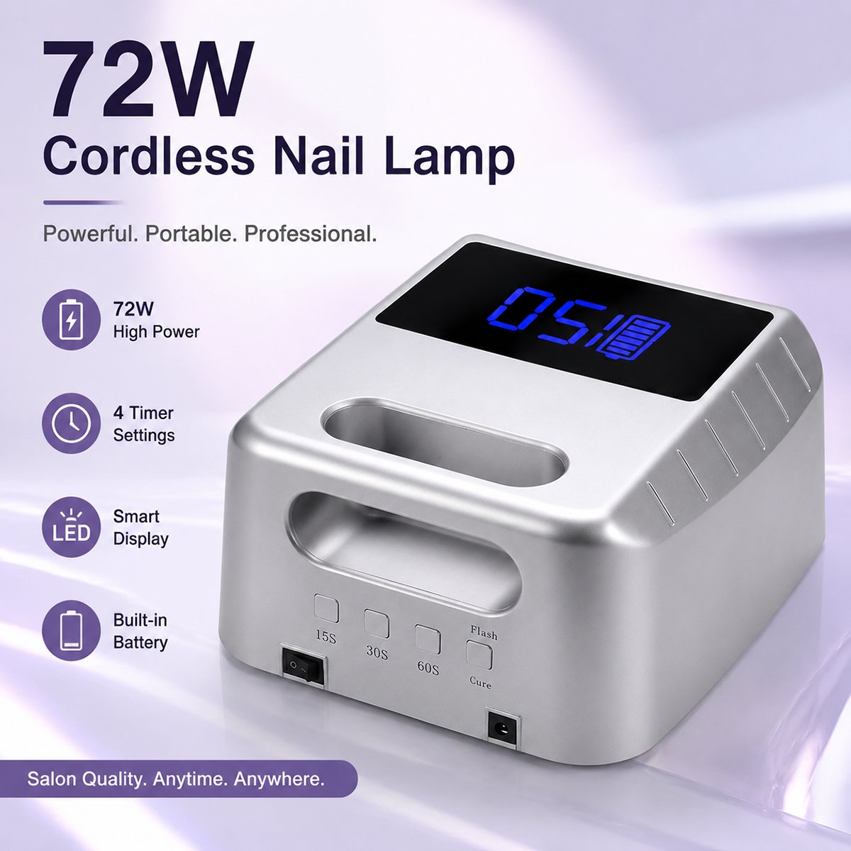 Customize OEM 72w Rechargeable Professional Curing Uv Led Nail Lamp 36 Leds With 4 Timer Settings Lcd Display For Home Salon