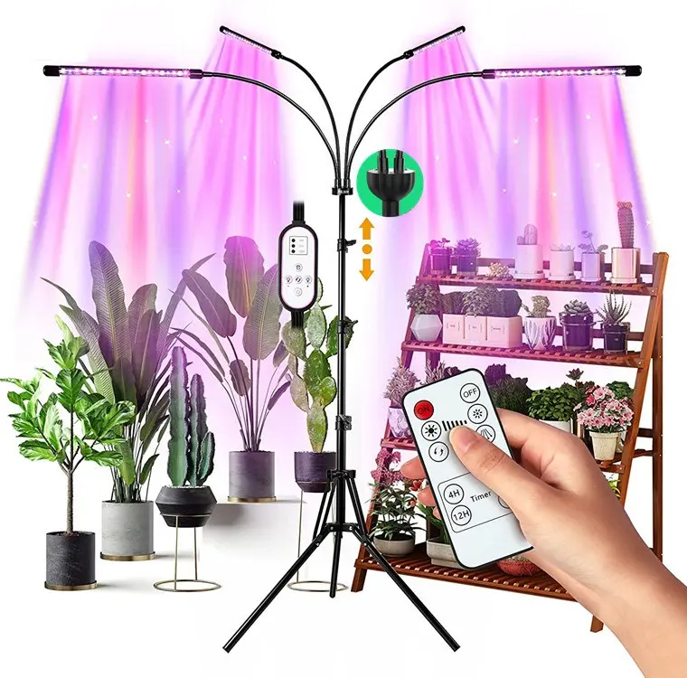 Lampe horticole de croissance LED avec trépied de 1.6m, 1 pièce, éclairage à spectre complet avec télécommande USB, intensité variable, pour plantes, fleurs, semis