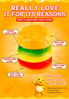 Op maat gemaakte groothandel 28G gemengde fruitburger gummy snoep lolly met aangepaste verpakking in zak