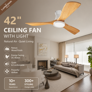 42 Inch Wood Blade <b>Ceiling</b> Fan with <b>Light</b> Low Profile Flush Mount 3 Blade Quiet DC Motor <b>Remote</b> <b>Control</b> for Modern Home - Product Image 1