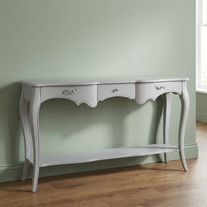 MEUBLE FRANÇAIS PEINT À LA MAIN GRIS VINTAGE LONGUE CONSOLE TABLE 3T AMELIA FINE-ACAJOU POUR MEUBLES DE SALON - Product Image 3