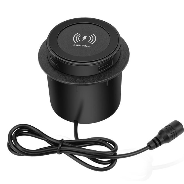 Desktop Embedded Wireless Charger Supports PD18W and USB Wired Charging, 5V2A Furniture Opening 60mm