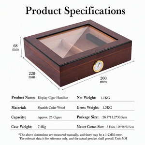 Humidor à <span class=keywords><strong>cigares</strong></span> en bois de cèdre espagnol de qualité supérieure, grande capacité, vitrine scellée avec couvercle en verre, boîte humidificatrice pour <span class=keywords><strong>cigares</strong></span> <span class=keywords><strong>cubains</strong></span> - Product Image 6