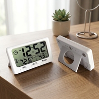 Mini horloge de bureau numérique électronique en plastique avec alarme, thermomètre LCD, hygromètre, magnétique, alimentée par piles, pour personnes âgées, maison, cuisine, chambre