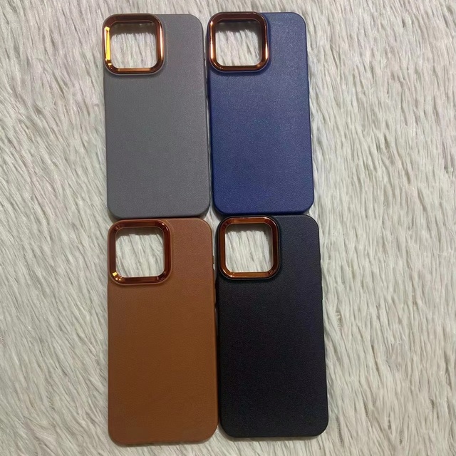 For TECNO Camon 20 Electroplating Metal Lens Frame Phone Cover for iPhone 16 15 14 Pro Max Luxury Lychee TPU Leather Phone Case