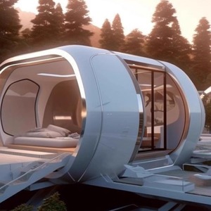 Casa Contenedor Redonda Moderna para Alojamiento al Aire Libre en Hoteles con Terraza de Madera y Puerta de Vidrio - Product Image 4