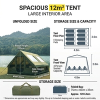 Tente Gonflable Ridge 12 m² Toutes Saisons, Tissu Oxford Imperméable 3000 mm, Structure à Chambres d'Air, Installation Facile, Grande Tente Familiale pour Camping en Plein Air