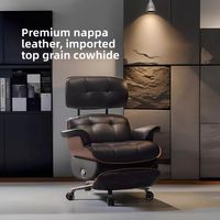 Chaise de bureau haut de gamme en cuir véritable, inclinable électriquement, chaise de direction confortable à dossier haut avec repose-pieds en aluminium