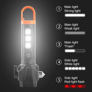Lampe de poche d'urgence multifonctionnelle, rechargeable par USB, lampe torche LED à 5 modes avec lumière latérale COB, crochet, étanche, pour le camping - Product Image 3