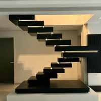 Kit d'escaliers flottants en L modernes à assembler – Marches intérieures résidentielles minimalistes contemporaines avec design de main courante pour maison personnalisée
