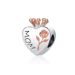 S925 Sterling Silber Bracelet Bead with Cubic Zirconioa Love Heart Flower Charms Bead fit Pandora Bracelet Mom Gifts