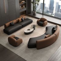 Ensemble de canapés de bureau modernes en cuir Leathaire, personnalisables, en forme d'arc, luxueux et élégants, pour salle de réunion d'affaires, avec structure en bois de larch