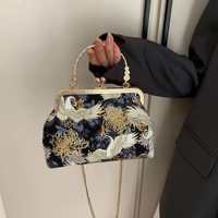 Tas Karpet Kompak Vintage dengan Kancing Ganda, Dompet Koin, Kantong Uang Receh, Tempat Kartu