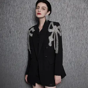 Op Maat Gemaakt Uw Logo Damespakken Blazer Met Handgemaakte Kristallen Vlinder Elegante Plus Size Damespakken Blazer