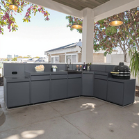 Cuisine extérieure moderne modulaire en acier inoxydable 304, écologique, ignifuge, avec barbecue au gaz propane intégré, îlot et évier, pour appartement