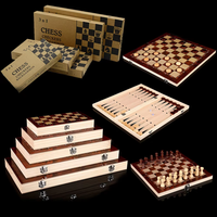 Promotion de la marque Logo personnalisé 3-en-1 Jeux de dames de backgammon d'échecs en bois pliants 24cm et 44cm Jeux de table portables avec logo