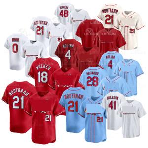 Maillot de football cousu pour hommes 2026 en gros, St. <span class=keywords><strong>Louis</strong></span> <span class=keywords><strong>21</strong></span> # Nootbaar 28 #   Arenado 4 # Molina 41 # Burleson 40 # Maillot de baseball américain Contreras - Product Image 1