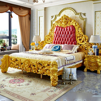 Ensemble de chambre à coucher de luxe style palais français, lit king-size/double, en cuir antique, style européen, pour mariage, mobilier de maison