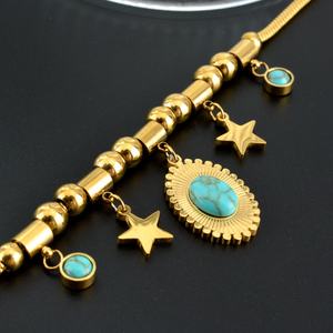Nuevo Brazalete Ajustable de Acero Inoxidable con Baño de Oro de 18k y Turquesa en Forma de Estrella para Mujer, Brazalete con Circonitas - Product Image 3