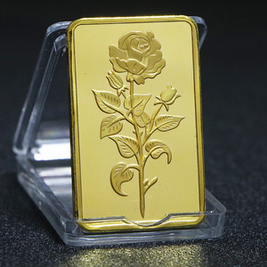Alta calidad de doble cara Rose Souvenir Hierro Latón 1 OZ Sólido Chapado en oro Meca Bar Lingote - Product Image 2