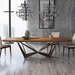 Hiện đại đơn giản nhà hàng gỗ rắn 6/8/10 người bàn ăn đặt bàn ăn tự nhiên với x chân gỗ - Product Image 4