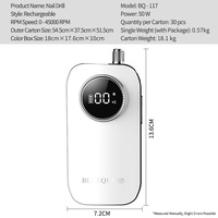 Lime à ongles électrique portable 45000 tr/min, batterie rechargeable, pièce à main en alliage d'aluminium, protection contre les surcharges, pour usage professionnel