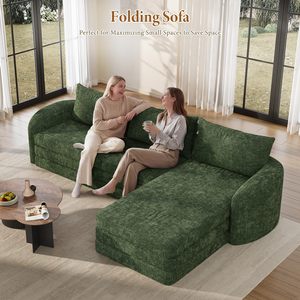 Divano Componibile Senza Struttura con Braccioli Curvi, Convertibile 6 in 1, Divano <span class=keywords><strong>Letto</strong></span> Pieghevole in Ciniglia per Soggiorno - Product Image 5