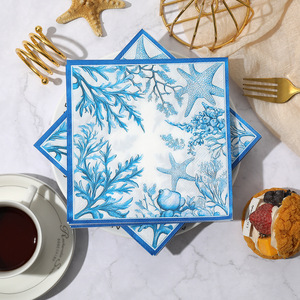 Ocean Blue Starfish Printed Paper Napkins 330mmx330mm Themed Party Disposable Serviettes Marine Life Design - Product Image 3