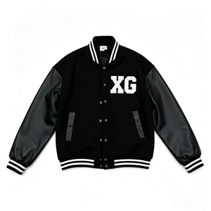 Chaqueta Varsity Personalizada para Hombre, Cuello Camisero, Diseño con Combinación de Colores en Contraste, Estampado de Letras, Informal, para Invierno, Lana/Cuero - Product Image 2