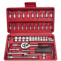 Juego de Herramientas Manuales Profesionales KAILUN de 46 Piezas Rojo para Reparación de Automóviles, Llaves de Acero al Carbono, Vasos, Estuche Rígido, 1 Año de Garantía, OEM/ODM