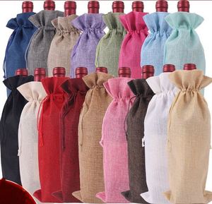 Factory Cheap Custom Wholesale Popular Jute Protection High-end Gift Burlap Custom Double Wine Drawstring Gift <b>Bag</b> - Product Image 1