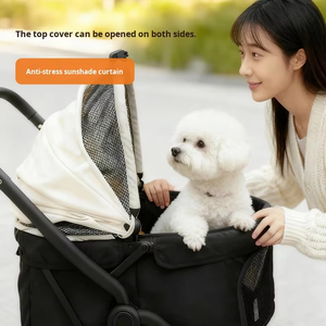 Poussette pour animaux de compagnie pliable légère en métal, chats, chiens, multi-niveaux, grand espace, design détachable, installation facile, 4 roues, 20 kg - Product Image 2