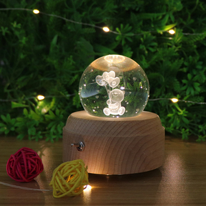 Tady Bear-Lámpara Led de mesa con bola de cristal 3D, luz nocturna recargable con Base musical para niños - Product Image 2