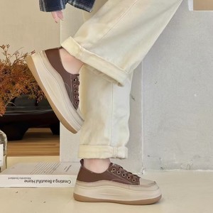 Bottes de randonnée décontractées pour femmes en cuir de vachette, à bout bicolore, basses, pour la marche lente, chaussures de loisirs confortables et tendance - Product Image 2