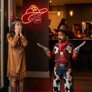 Skull LED neon cowboy hat Halloween decoration light USB powered indoor shop window ambient light indicator <b>sign</b> 5V 12V - Product Image 5