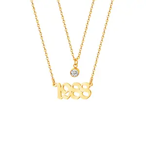 Hot Selling Women Girls Gift 1988 Anniversary Birth Year Necklace 18K Gold Plated With Birthstone