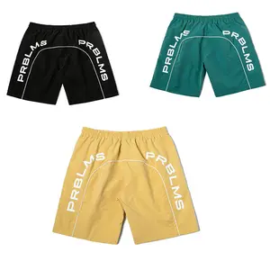 Qyoureclo Custom Logo Losse Nylon Waterdichte Strand Elastische Print Brief Solid Koord Zweet Heren Shorts