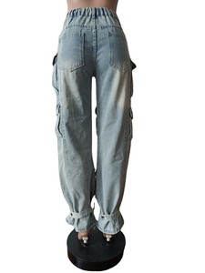 Pantaloni di Jeans dritti a vita alta di colore <span class=keywords><strong>rosa</strong></span> con tasche <span class=keywords><strong>Cargo</strong></span> da donna pantaloni Vintage in Denim 2023 nuovo stile - Product Image 4