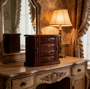 Elegante Caja de Madera Color Cereza Vintage de Addreen <span class=keywords><strong>con</strong></span> Múltiples Compartimentos y Forro de Terciopelo - Product Image 3