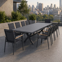 Chaise de salle à manger empilable, structure en aluminium, dossier en corde, assise rembourrée, revêtement poudré anthracite, design KD, café, restaurant, moderne