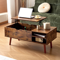 Table basse de salon moderne nordique en bois avec plateau relevable, étagère de rangement et compartiments cachés