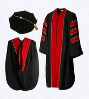 Robe et capuchon de doctorat personnalisables rouge vif avec bordure en velours et dorure, pour usage scolaire, tenue académique