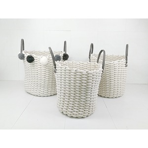 Panier en coton tissé blanc avec poignées 1 pièce H38XD44CM - Product Image 1
