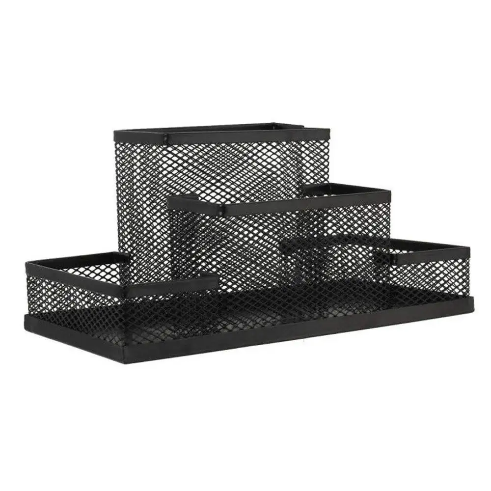 Metal Mesh Desk Organizer Set Office Supplies Accessories Storage Caddy Pen Pencil Holder All in One Desktop 4 Compartments