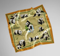 Bandana écologique en soie de mûrier pure pour femmes mignon Panda imprimé bambou Protection UV écharpe de cou à pois solide Plaid
